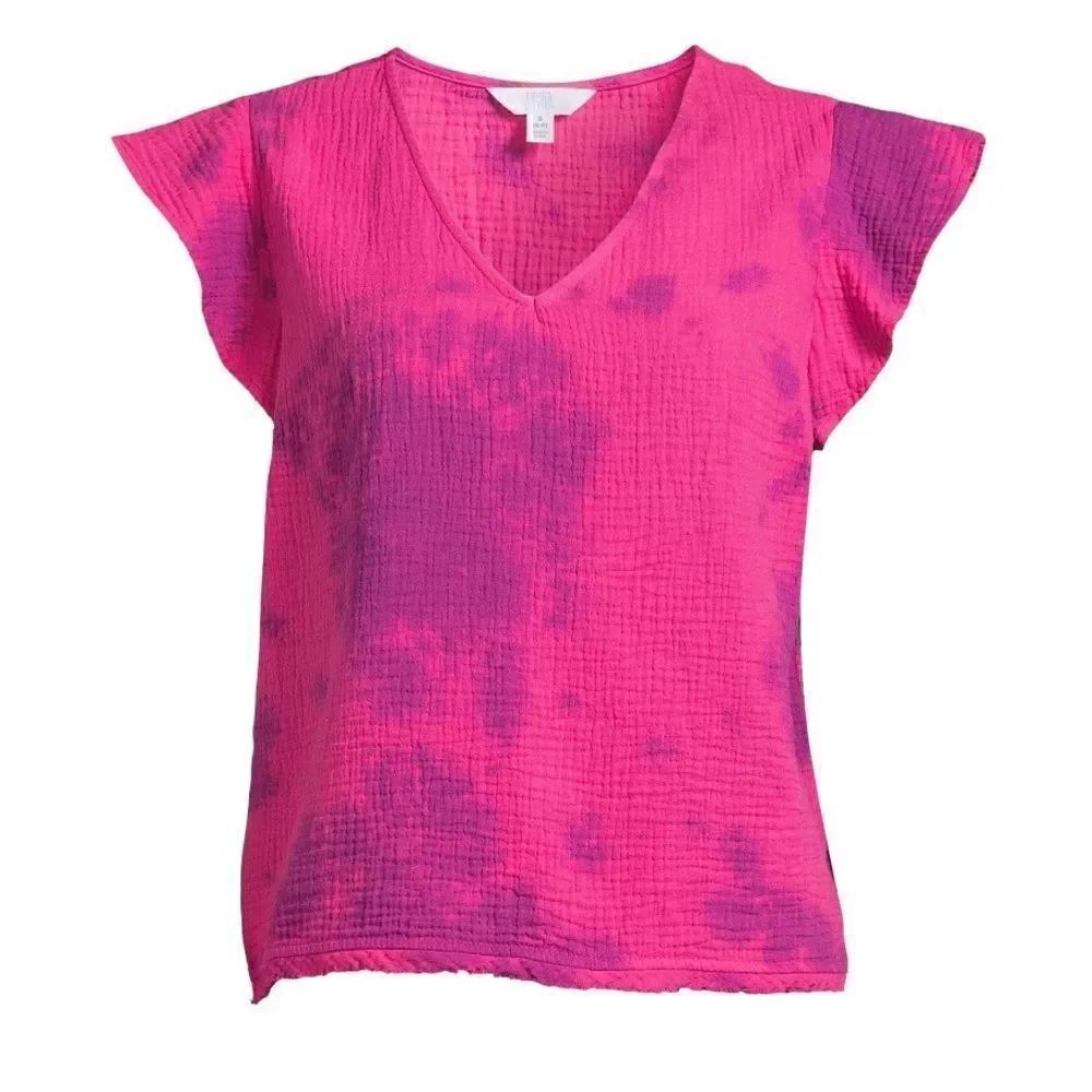 Womens Ruffle Sleeve Tye Dye Top